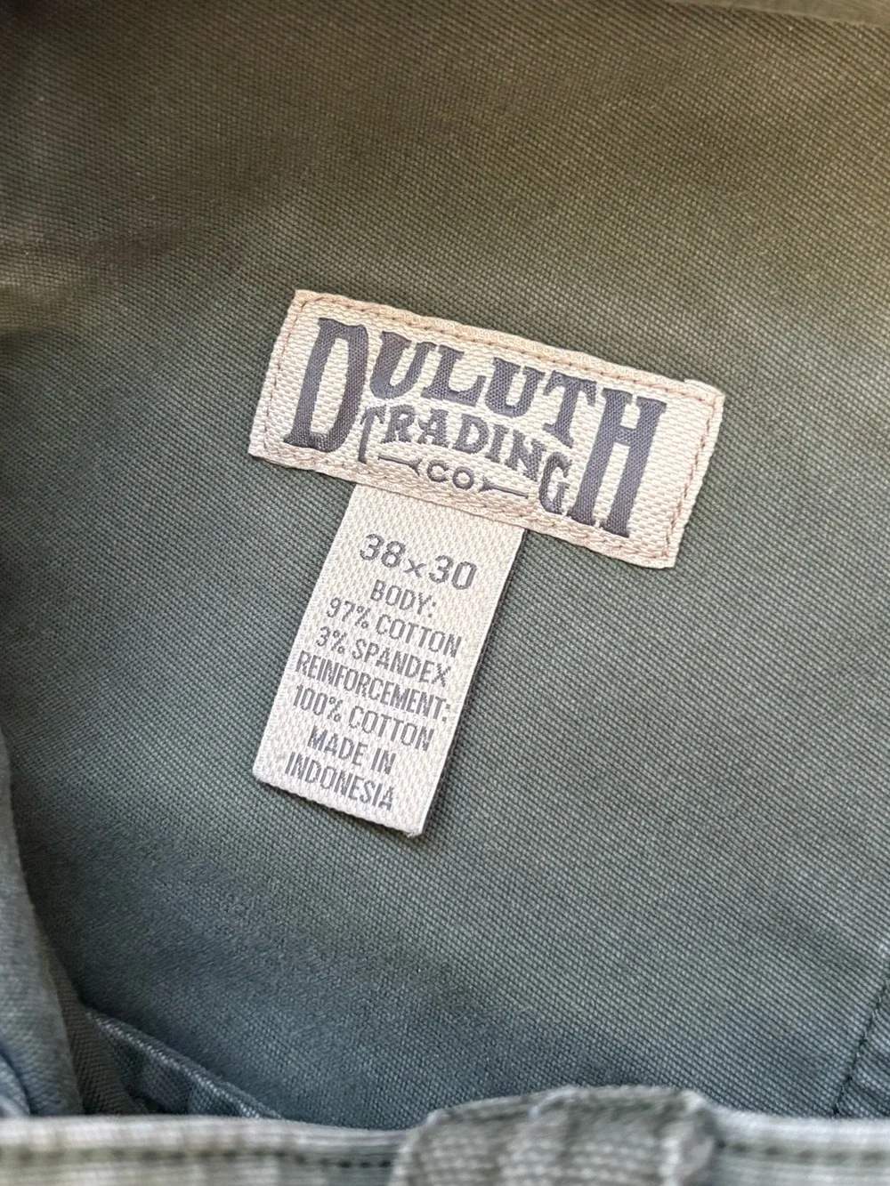 Duluth Trading Co Size 38 Green Flex Fire Hose Canvas Patchwork Jeans Workwear